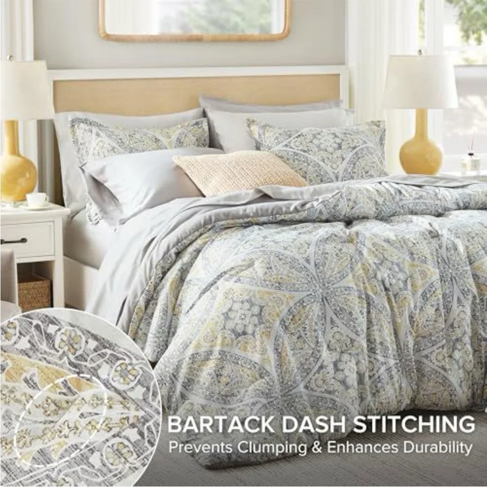 Queen Comforter Set in Blue and Cream